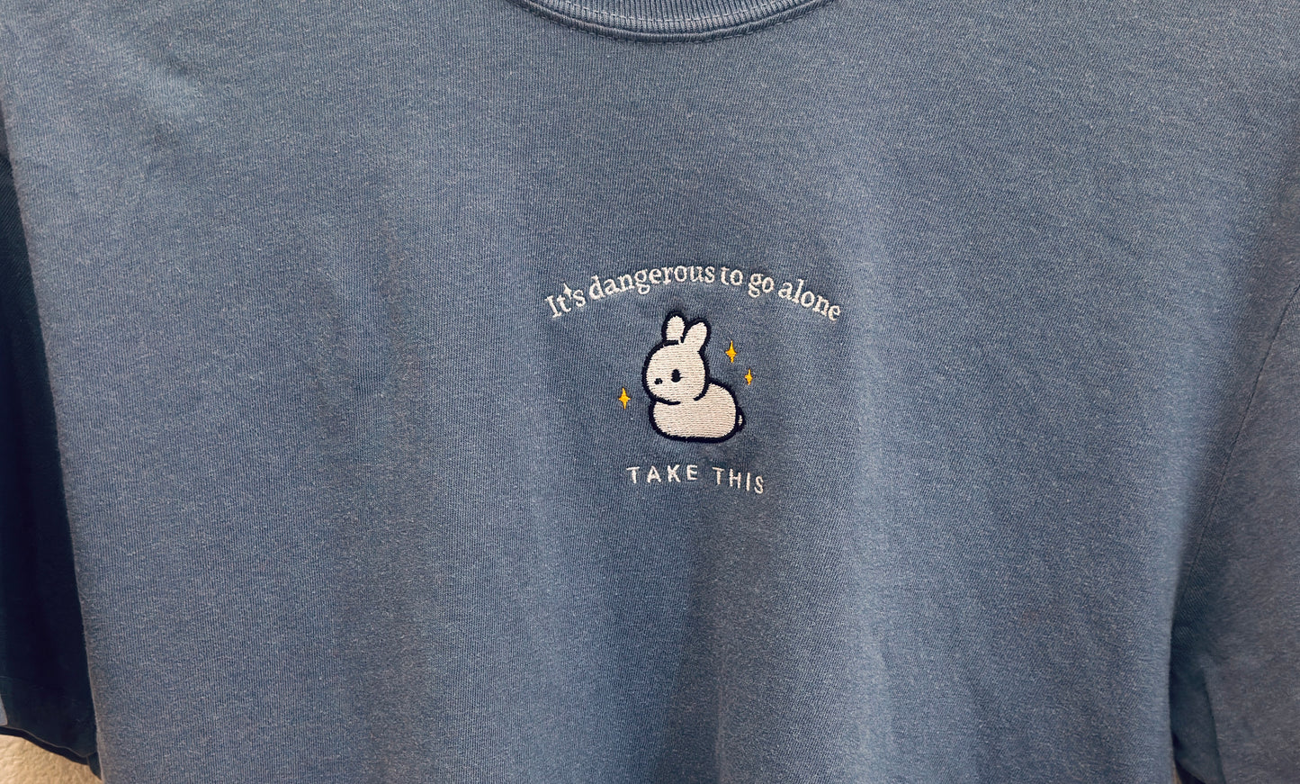 Embroidered Bunny Shirt, Comfort Colors Rabbit T-Shirt, It's Dangerous To Go Alone Take This, Cute Bunny Shirt, Casual Shirt, Gym Shirt, Zelda Phrase