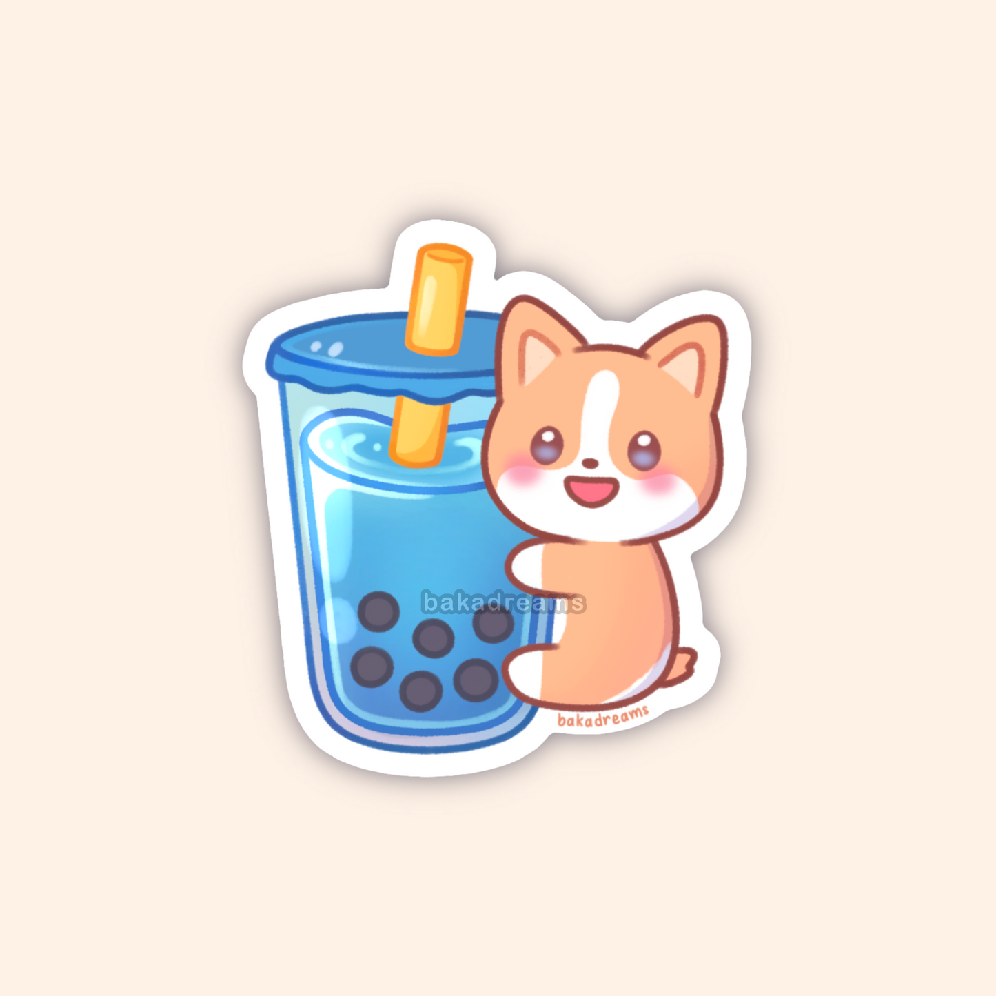 Boba Corgi Vinyl Sticker
