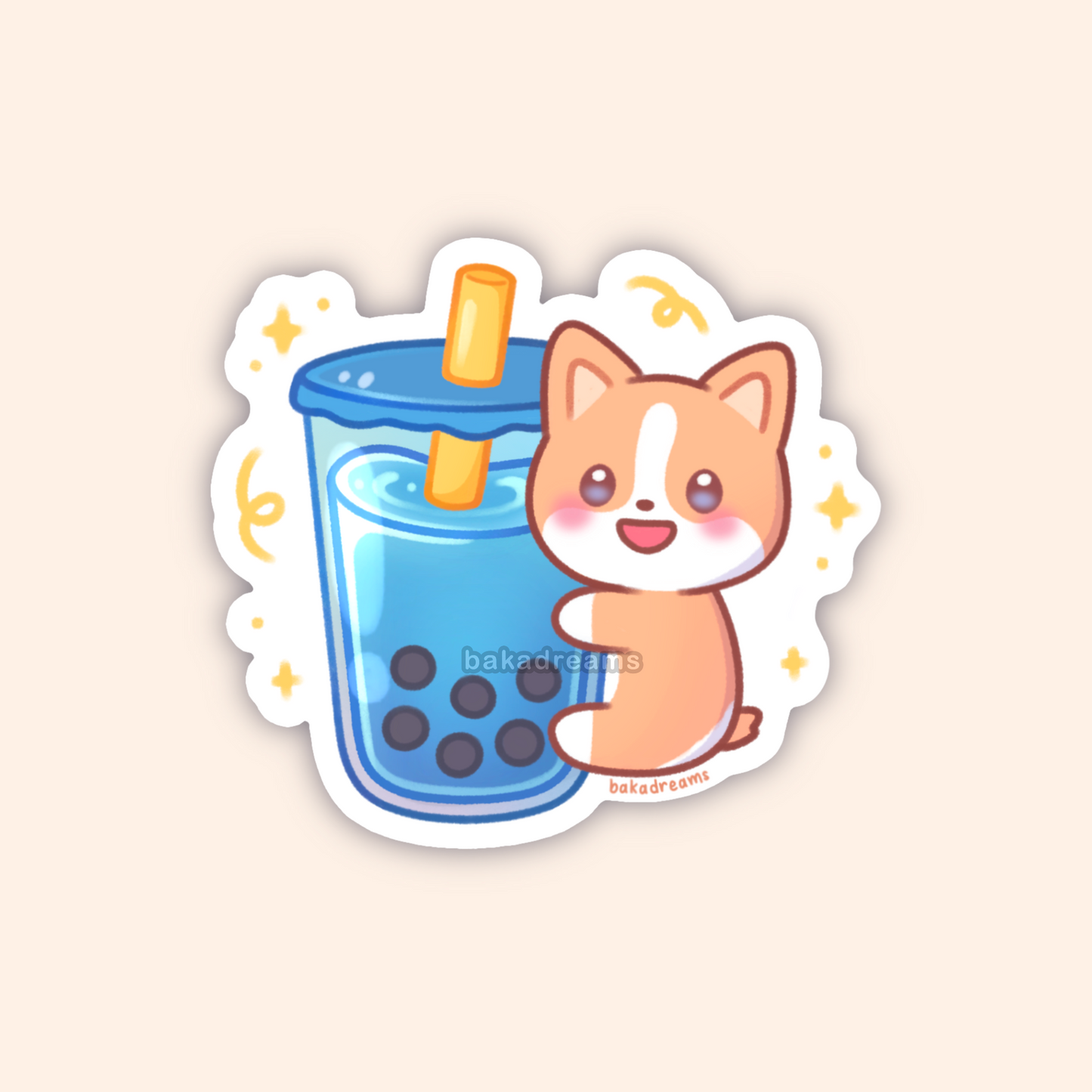 Boba Corgi Vinyl Sticker