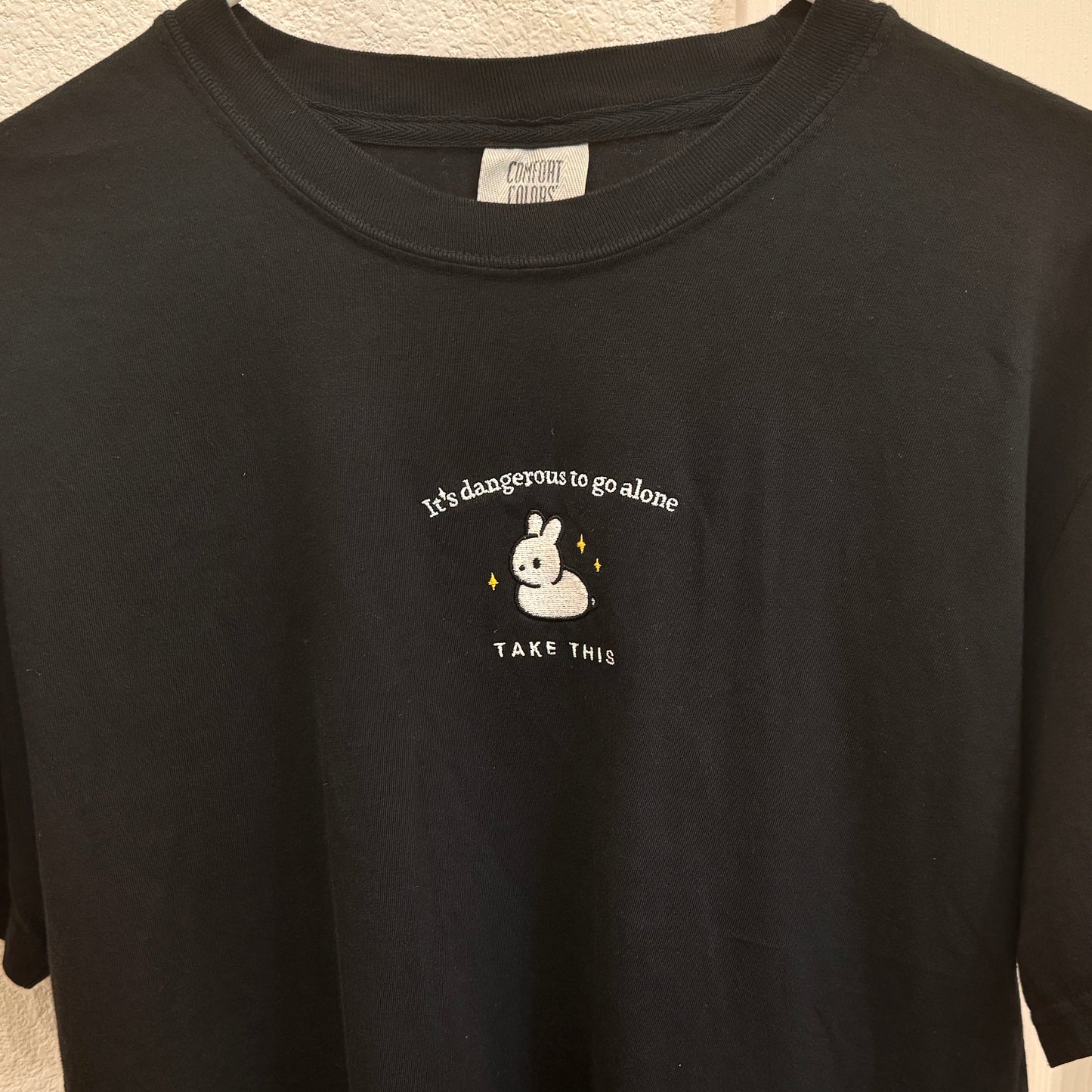 Embroidered Bunny Shirt, Comfort Colors Rabbit T-Shirt, It's Dangerous To Go Alone Take This, Cute Bunny Shirt, Casual Shirt, Gym Shirt, Zelda Phrase