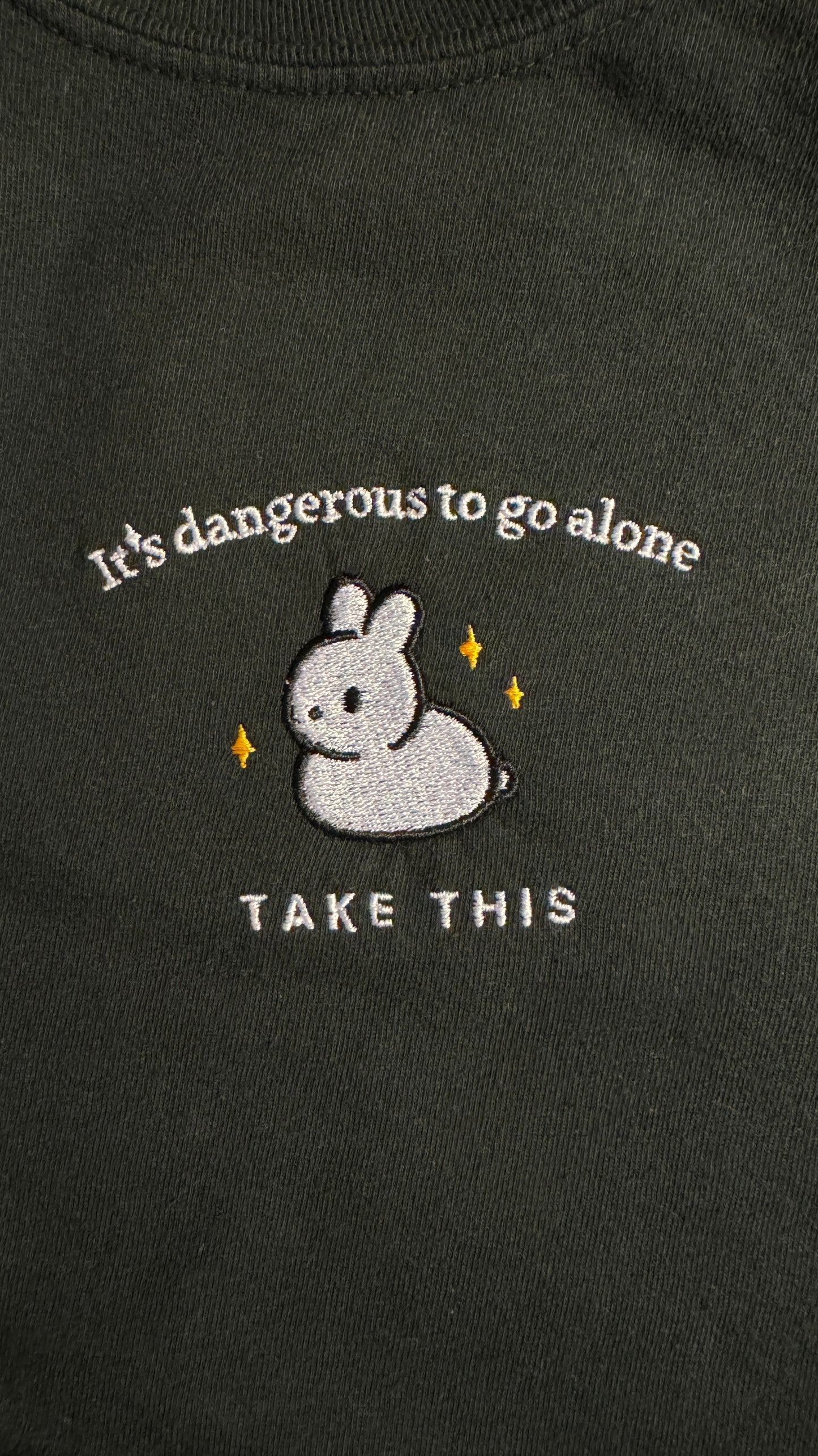 Embroidered Bunny Shirt, Comfort Colors Rabbit T-Shirt, It's Dangerous To Go Alone Take This, Cute Bunny Shirt, Casual Shirt, Gym Shirt, Zelda Phrase