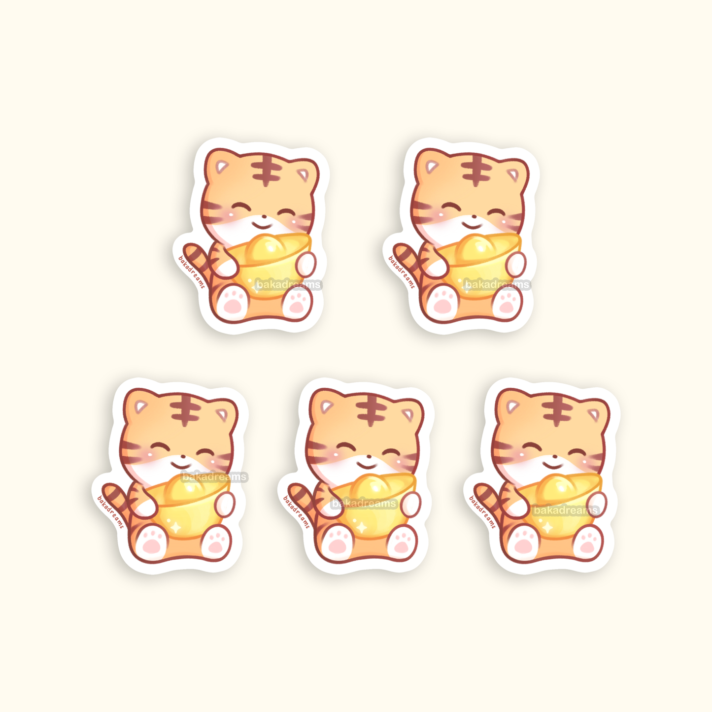 Fortune Tiger Mini Sticker Set - 5 Sticker Pack