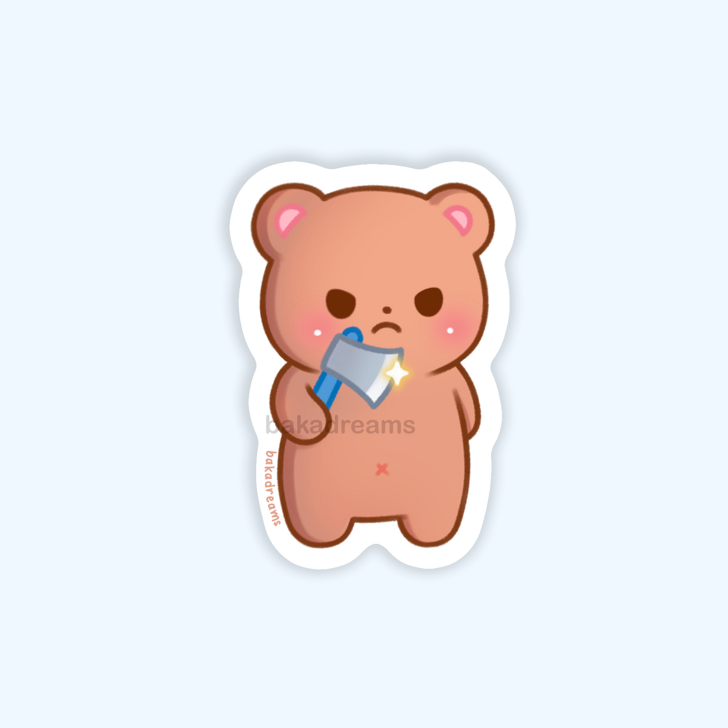 Brown Bear Holding Axe Vinyl Sticker