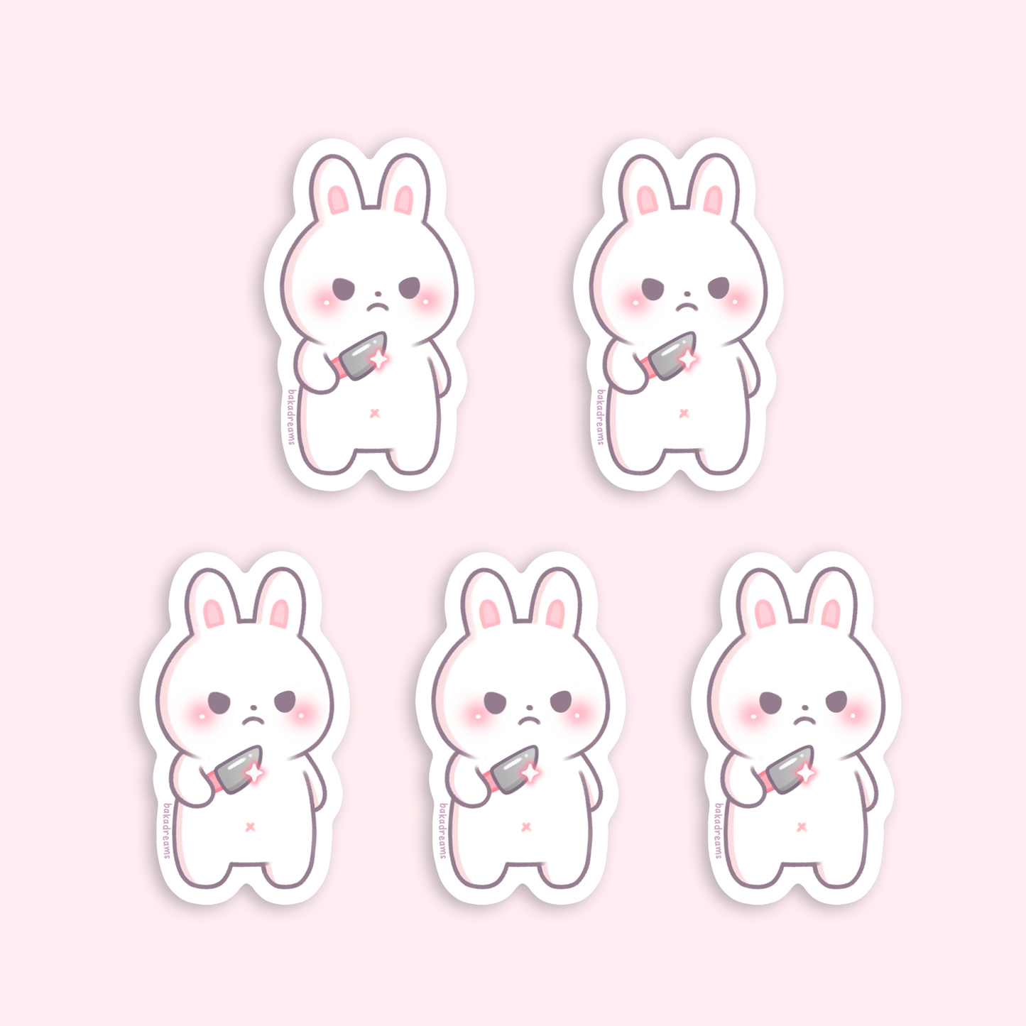 Stabby Bunny Mini Sticker Set - 5 Sticker Pack