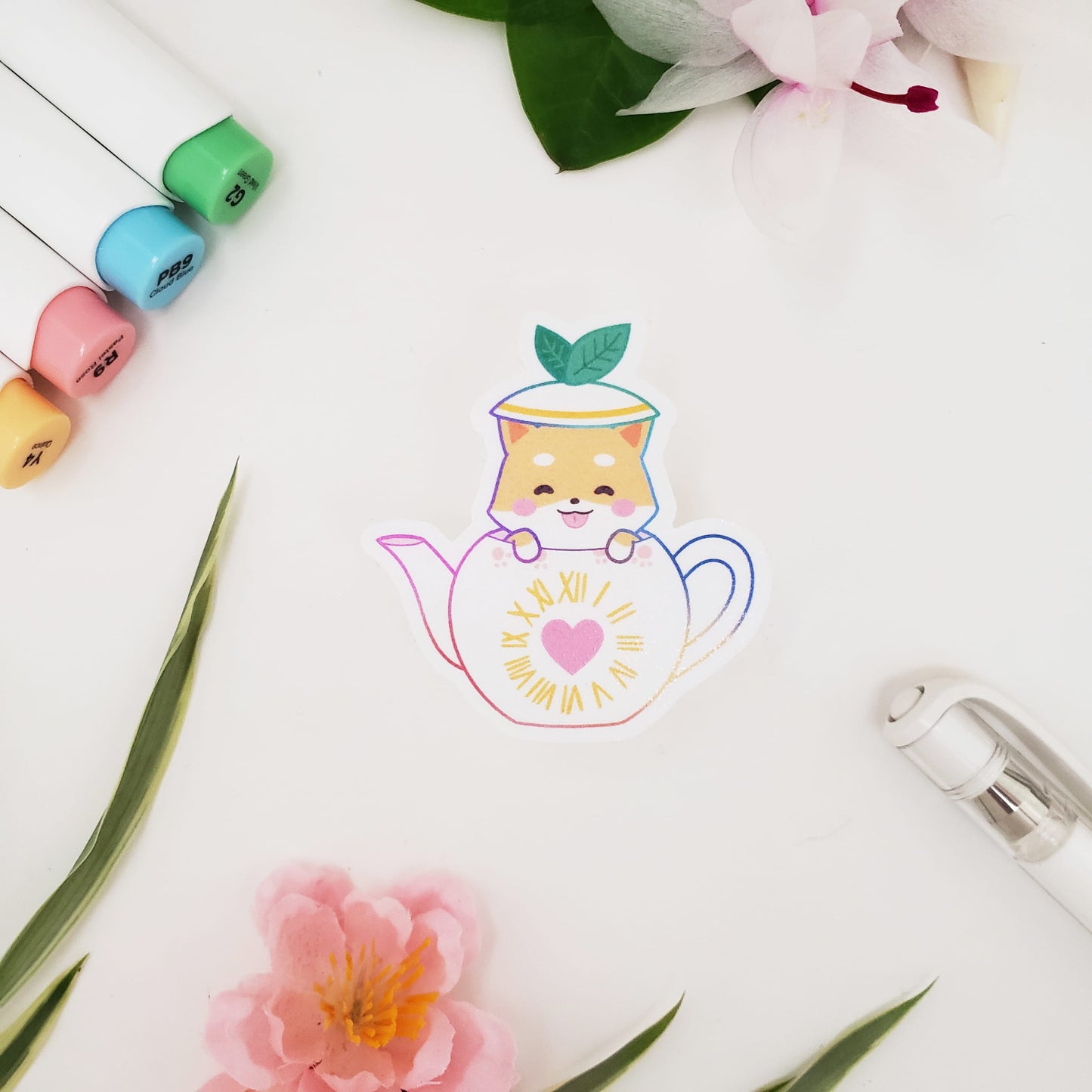 Teapot Shiba Vinyl Sticker