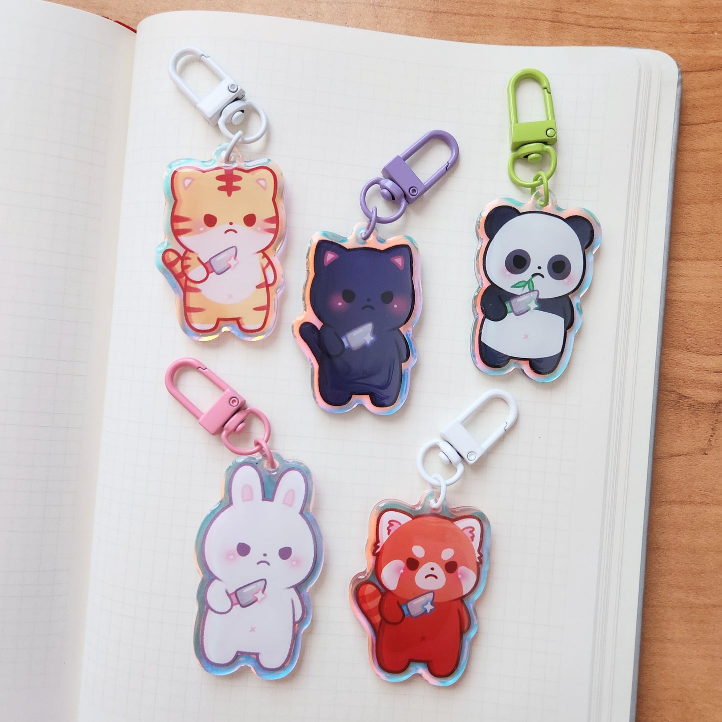 Stabby Panda Acrylic Keychain (Green) (Available in rainbow)