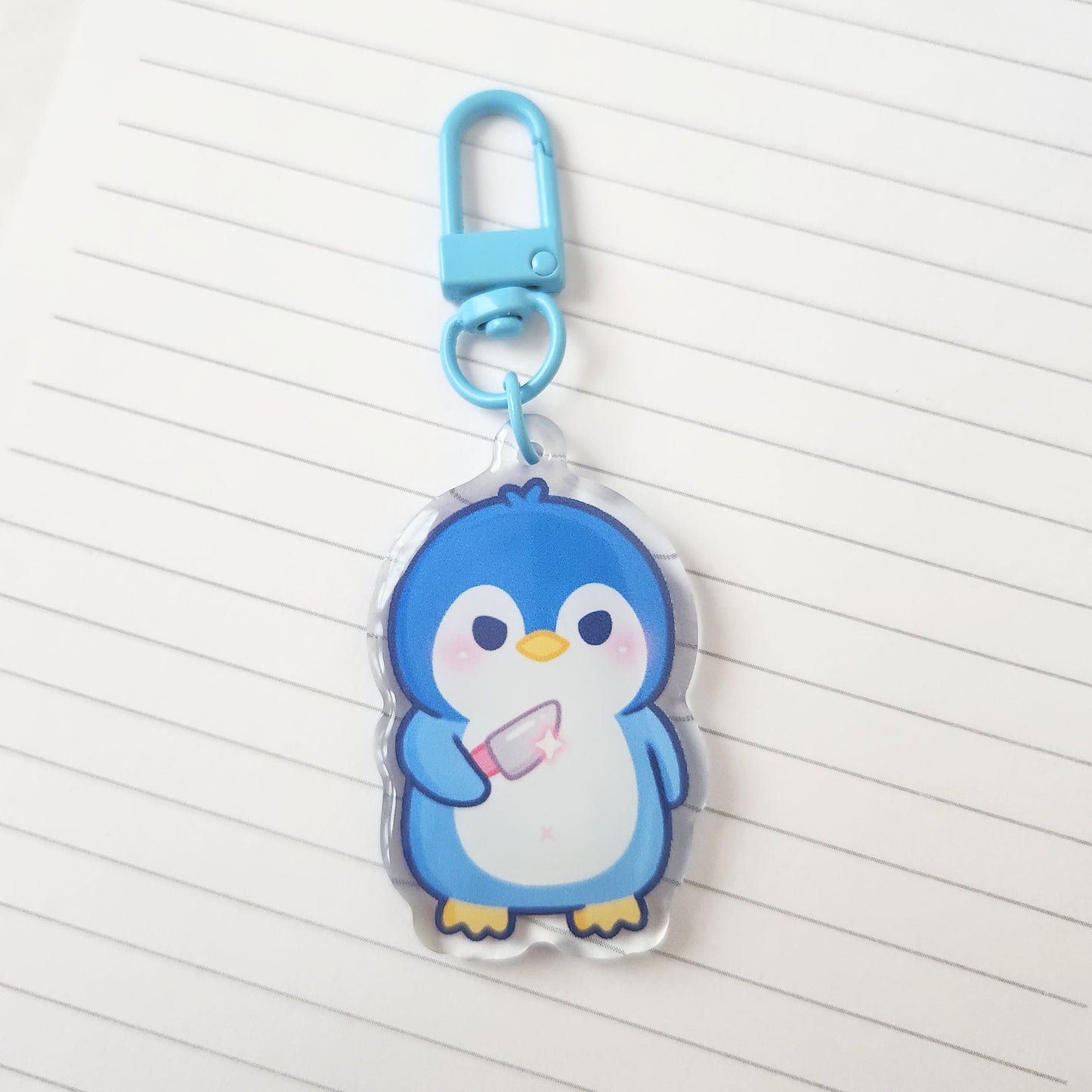 Stabby Blue Penguin Acrylic Keychain