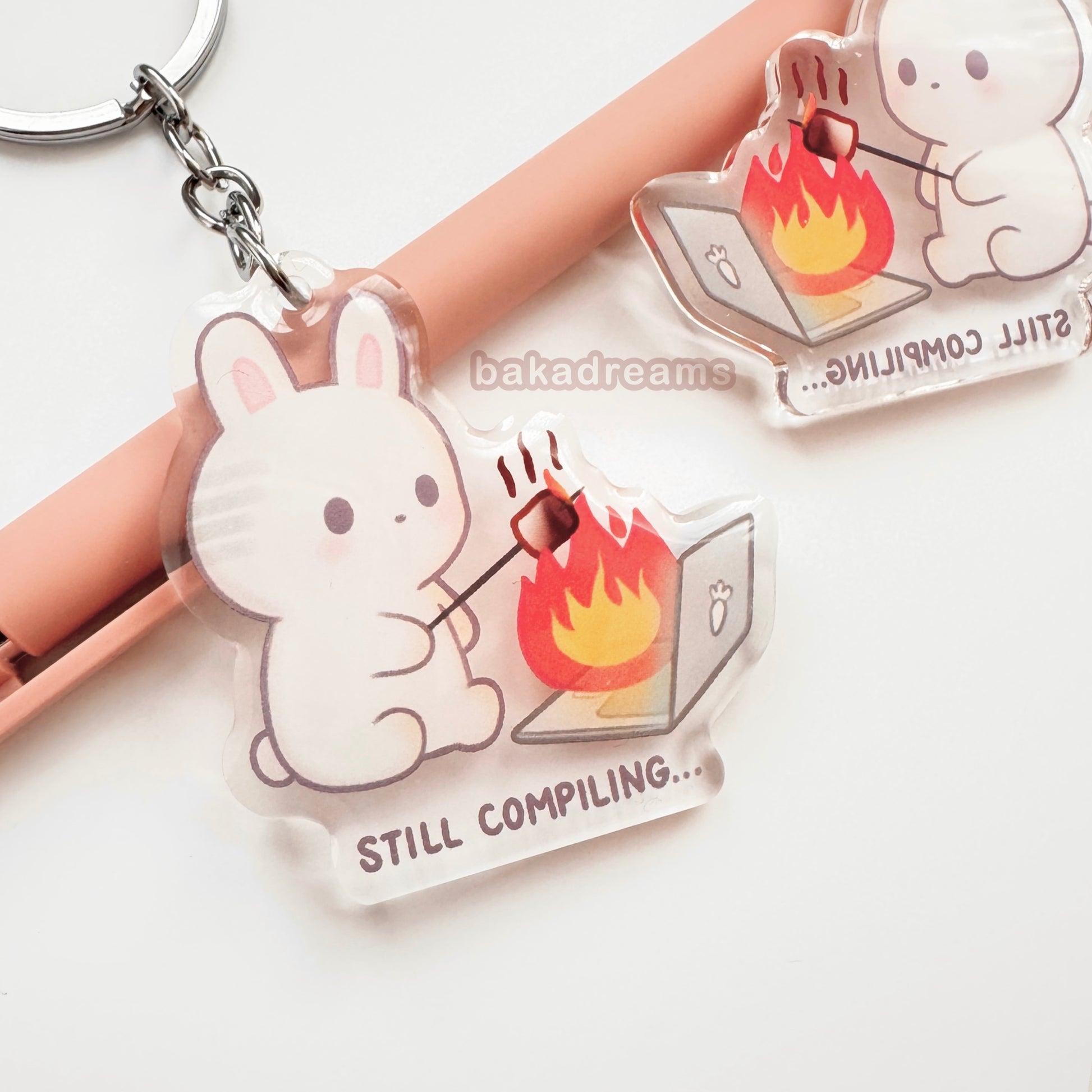 Still Compiling Bunny Programmer Humor Acrylic Keychain, Software Developer Gift, Cute Tech Coding Keychain, Computer Science, Gift for Engineer