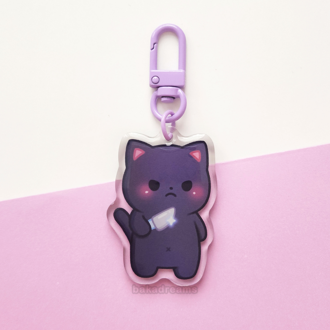 Stabby Black Cat Acrylic Keychain (Available in rainbow) – Baka Dreams