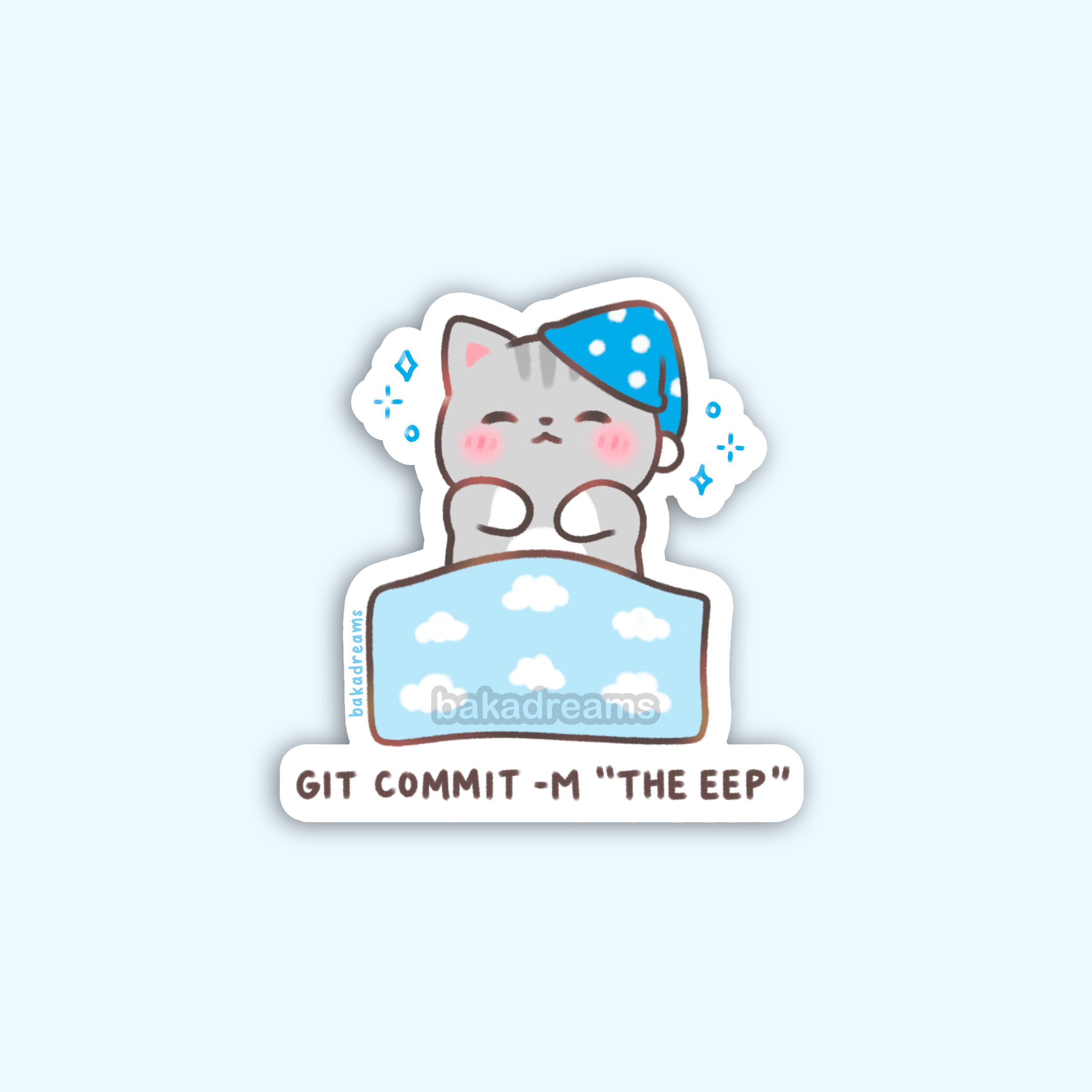 Commit Tech Sticker Eepy Cat Programmer Vinyl Sticker - git commit -m