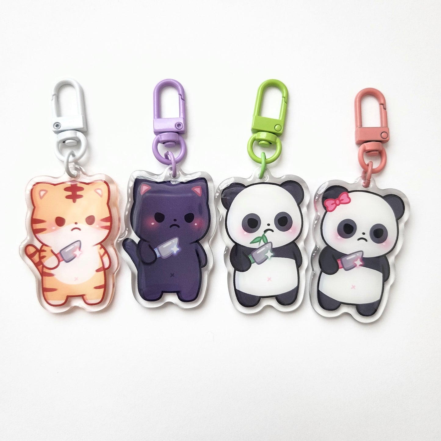 Stabby Panda Acrylic Keychain (Pink)