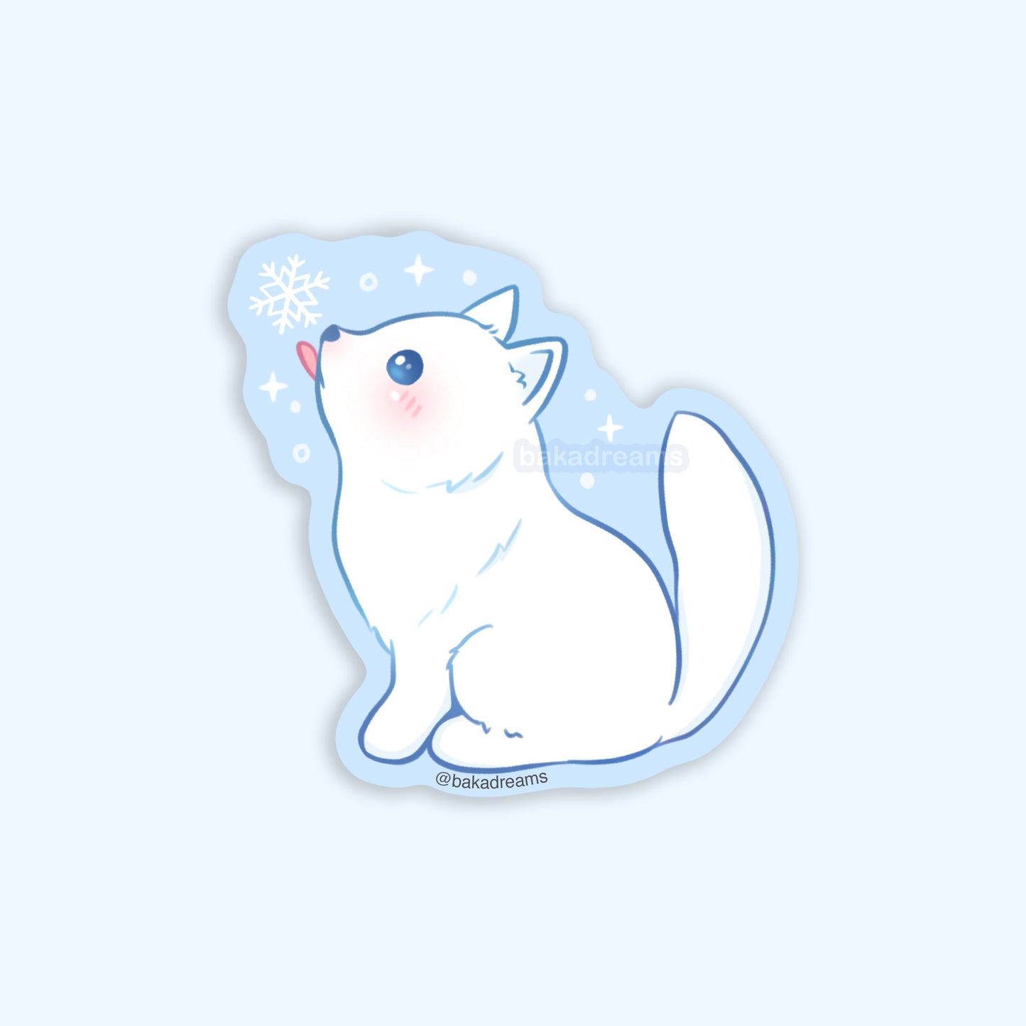 arctic fox catching snowflake with tongue sticker