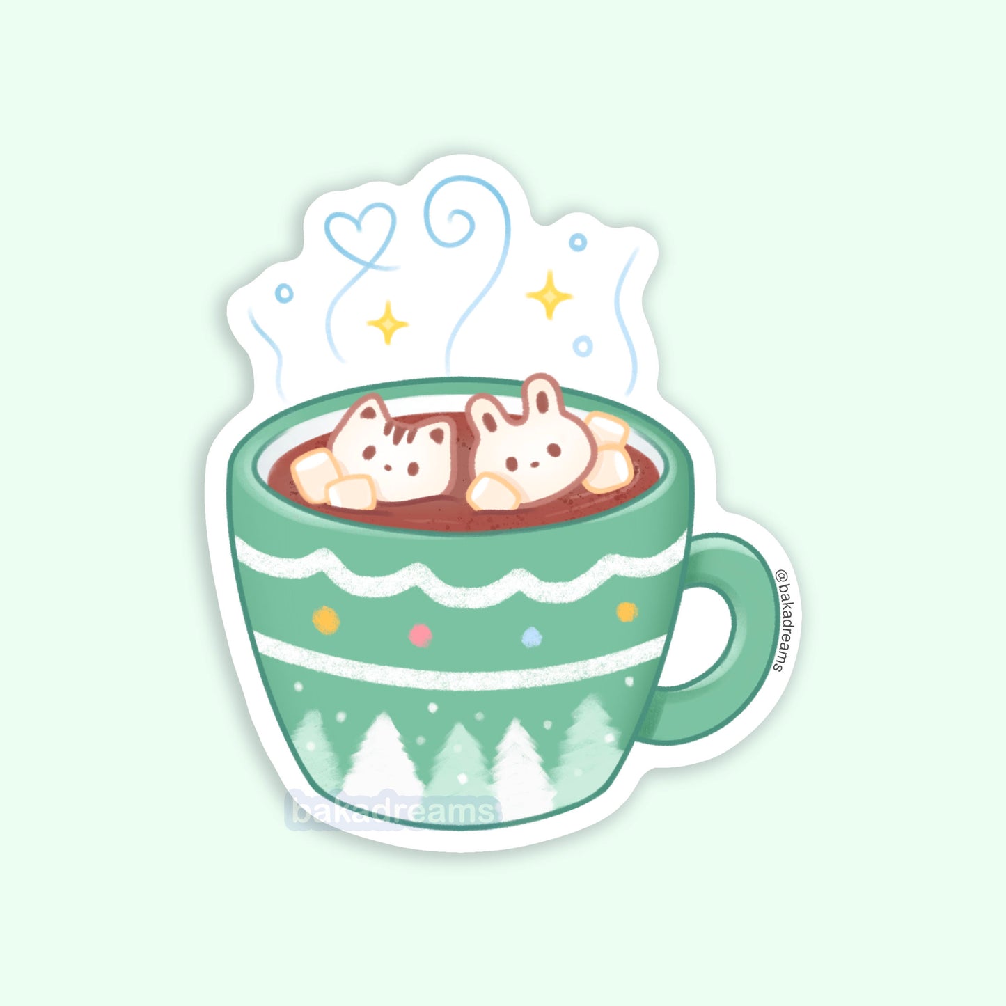 hot chocolate with cute bunny and cat marshmallows