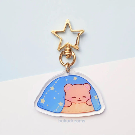 Kawaii bear keychain with gold star clasp