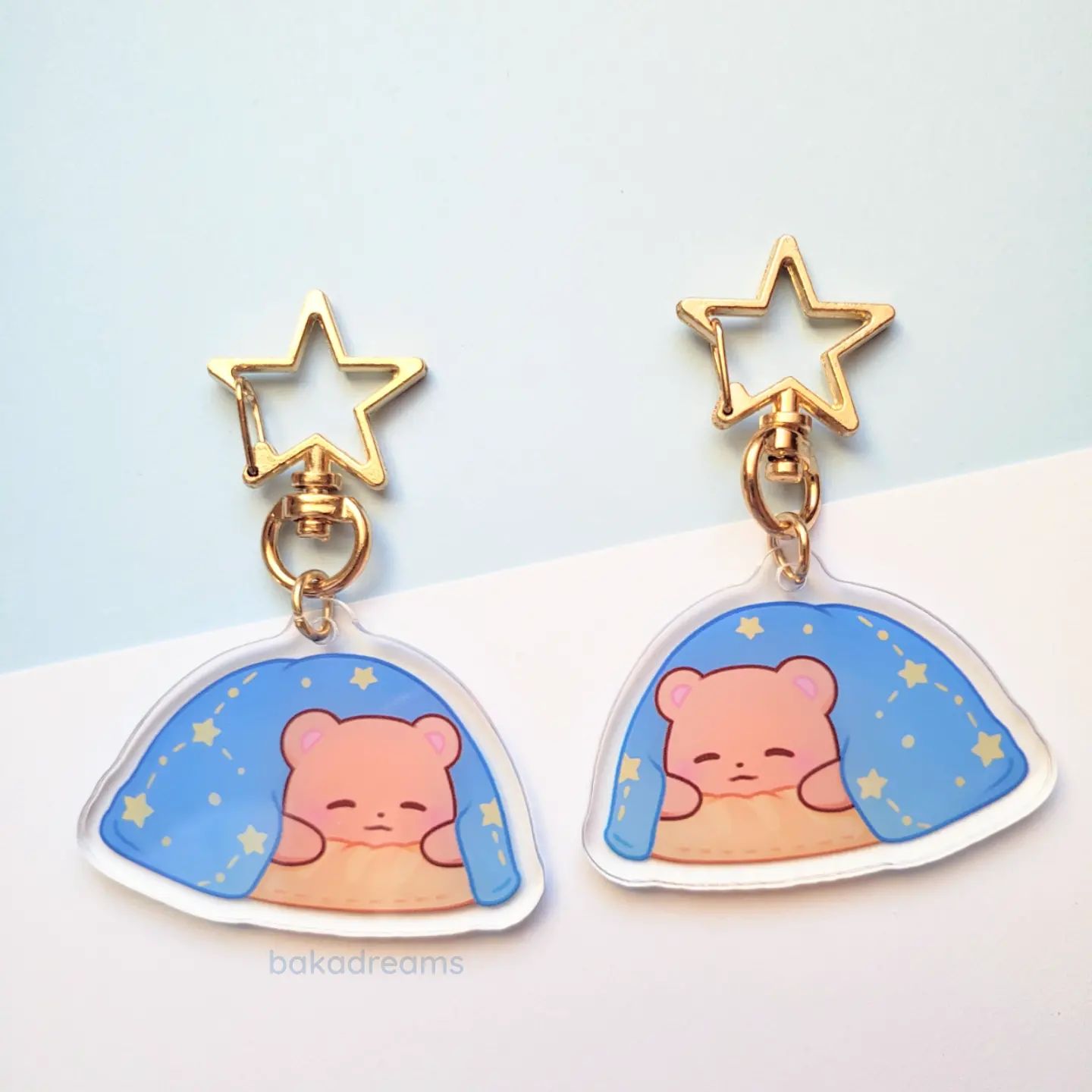 Kawaii bear keychain with gold star clasp