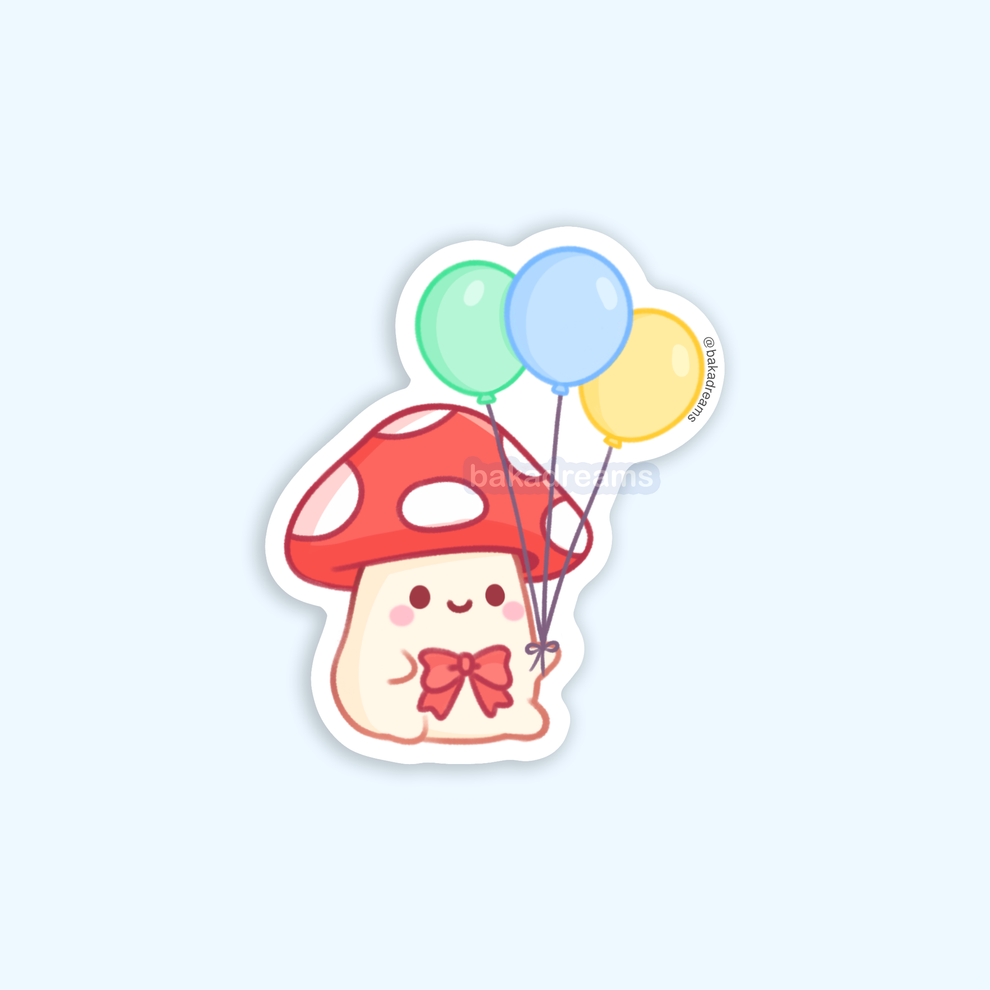 cute mushroom sticker holding balloons