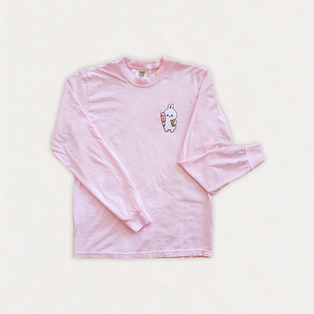 pink bunny embroidered patch long sleeve