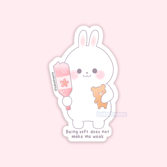 cute bunny sticker with bunny holding broken bottle and teddy bear