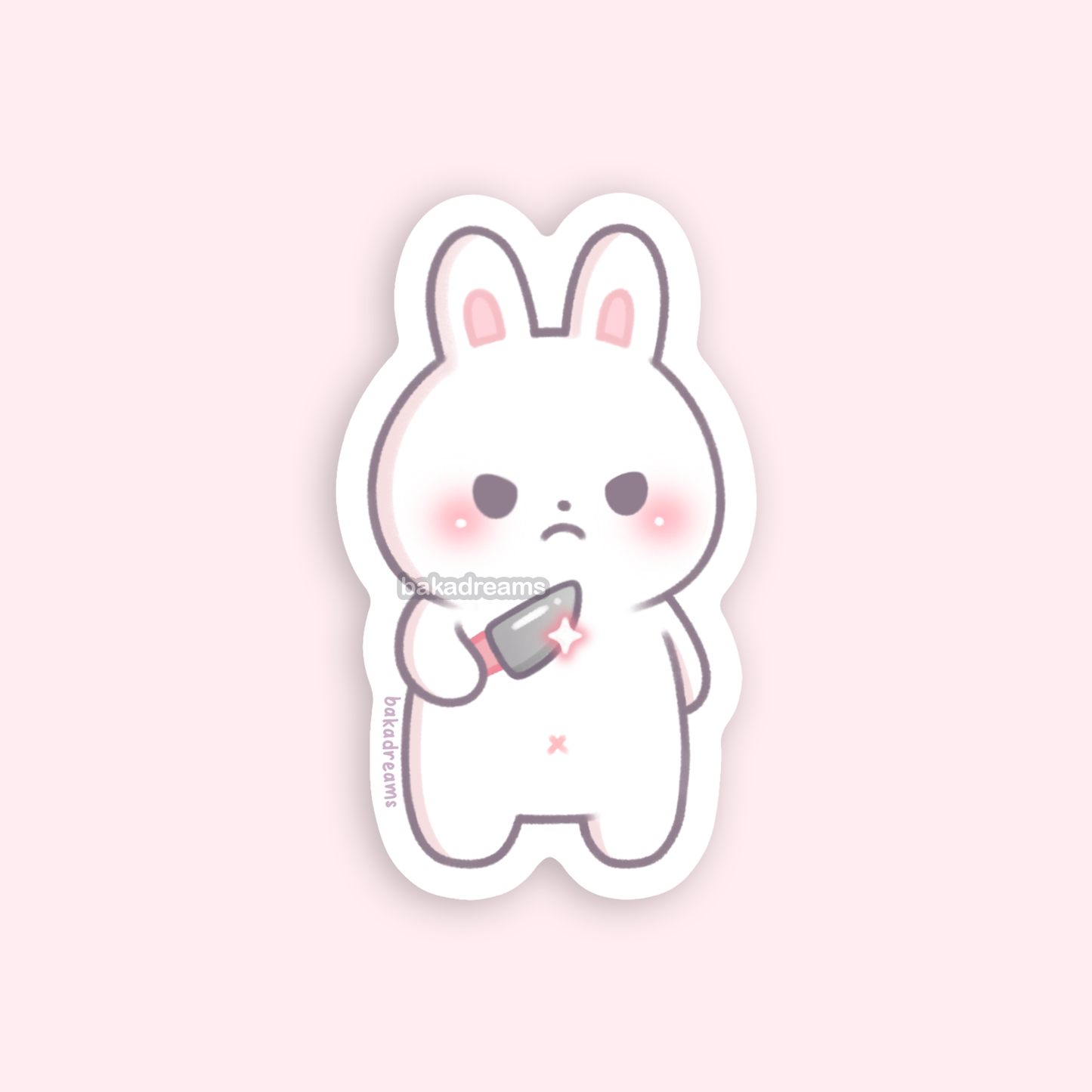 stabby bunny sticker, cute bunny holding a knife