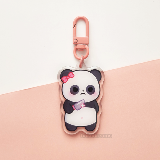 Stabby Panda Acrylic Keychain (Pink)