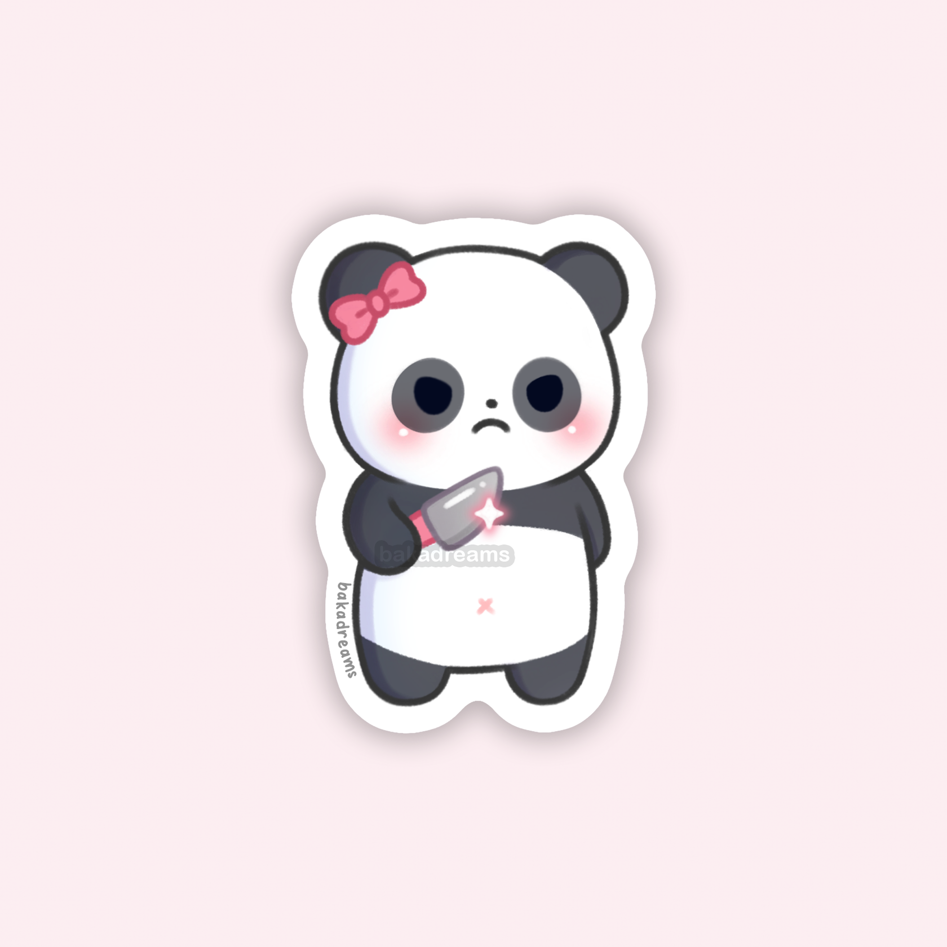 cute panda with knife sticker, stabby panda