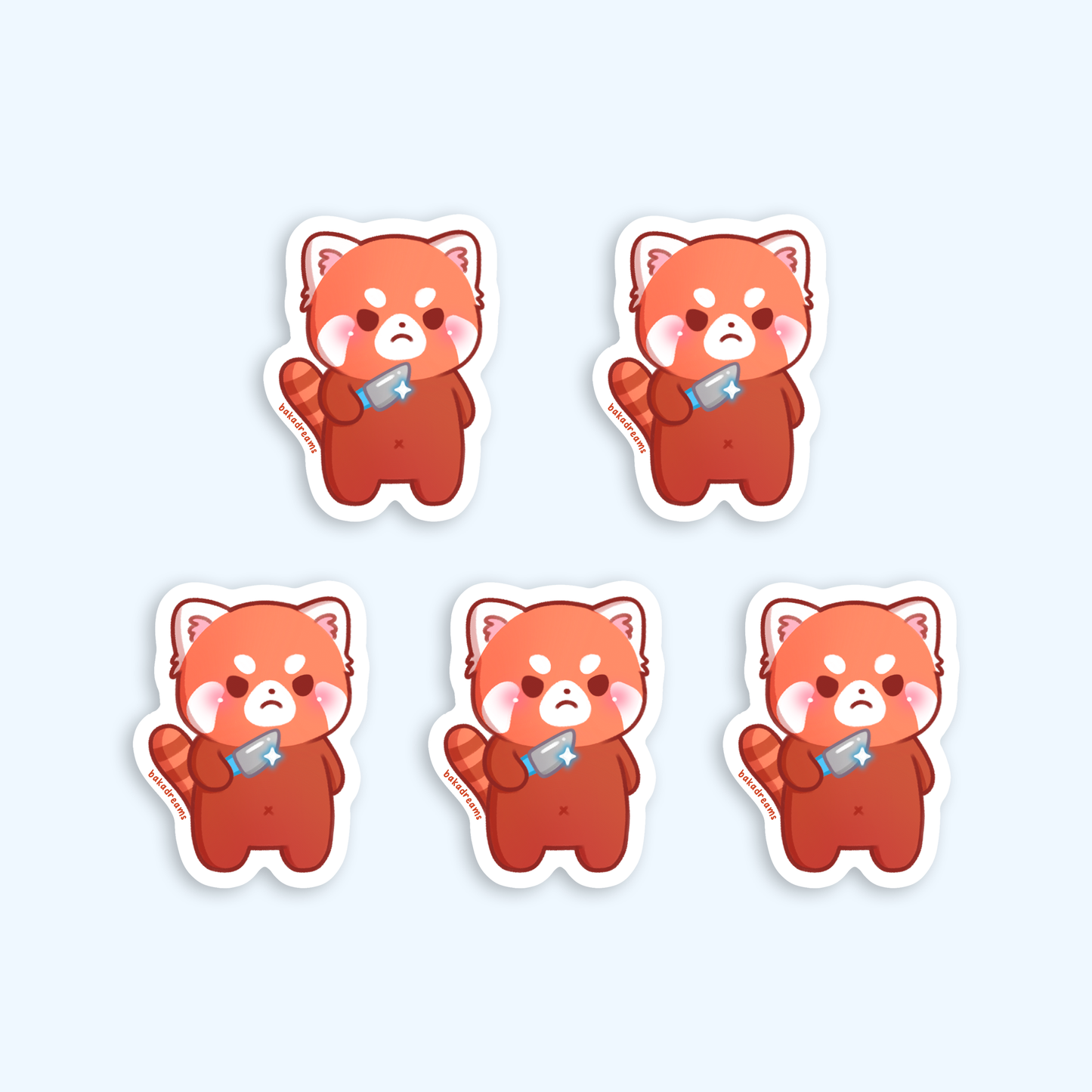 Stabby Red Panda Mini Sticker Set - 5 Sticker Pack