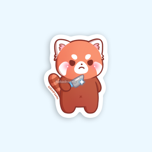 cute red panda sticker, red panda holding a knife