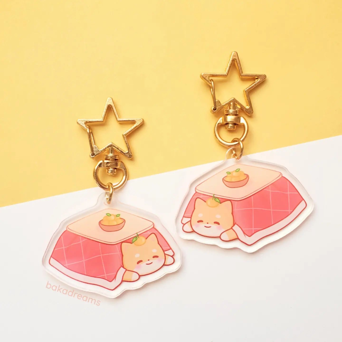 Kawaii shiba keychain with gold star clasp