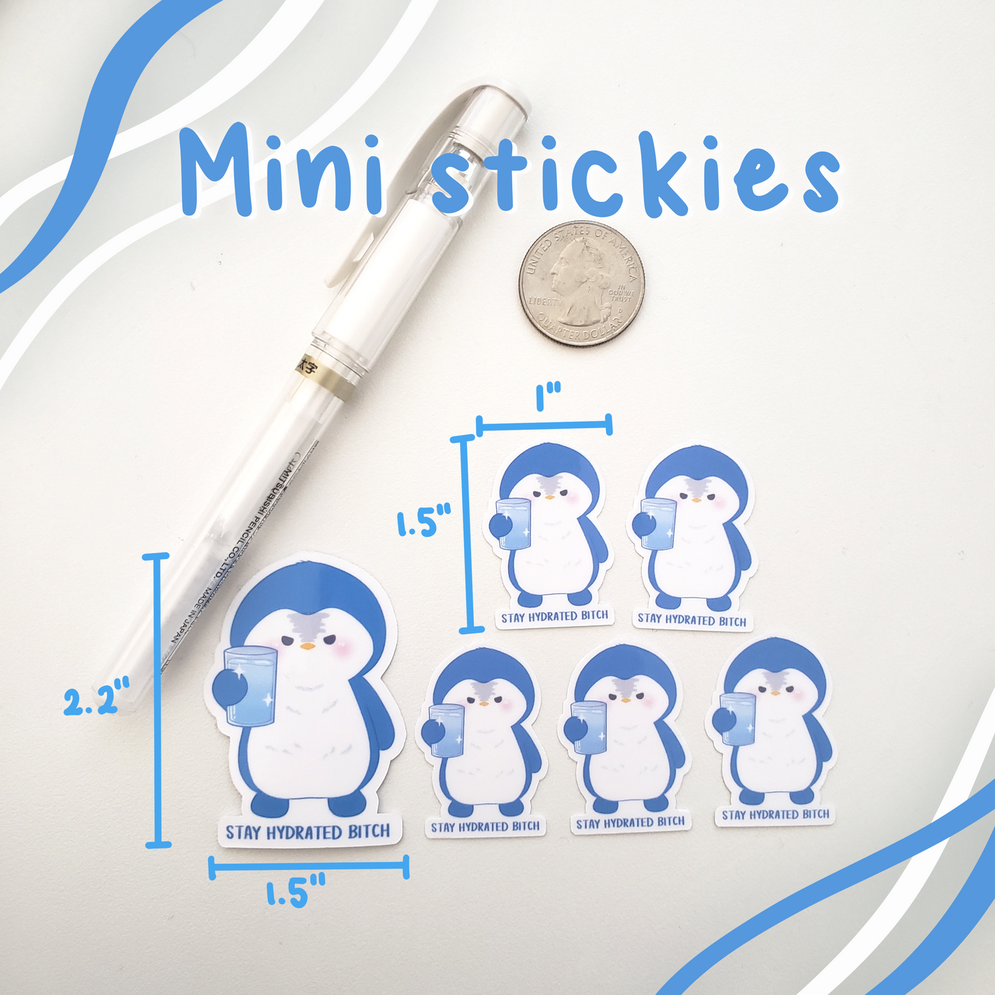 Stay Hydrated Penguin Mini Sticker Set - 5 Sticker Pack