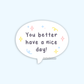 "You better have a nice day" Vinyl Sticker